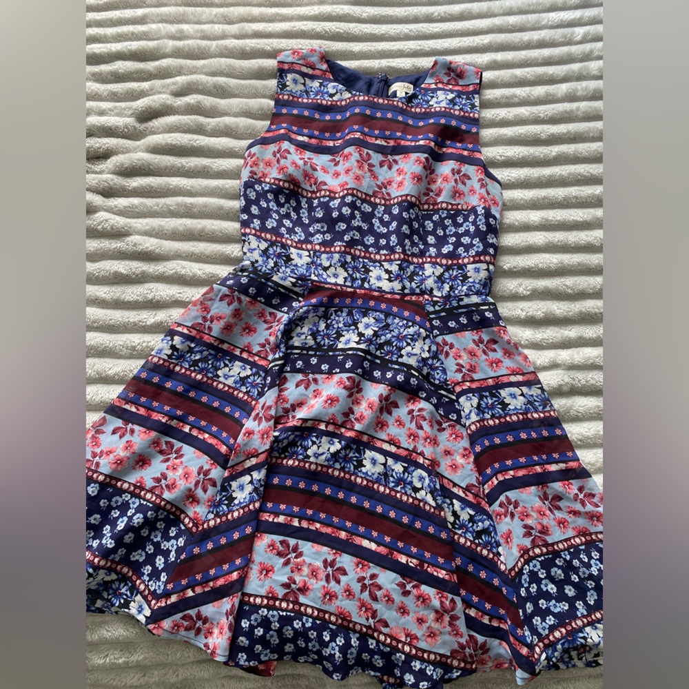 Maison Jules Navy and Red Floral Midi Dress